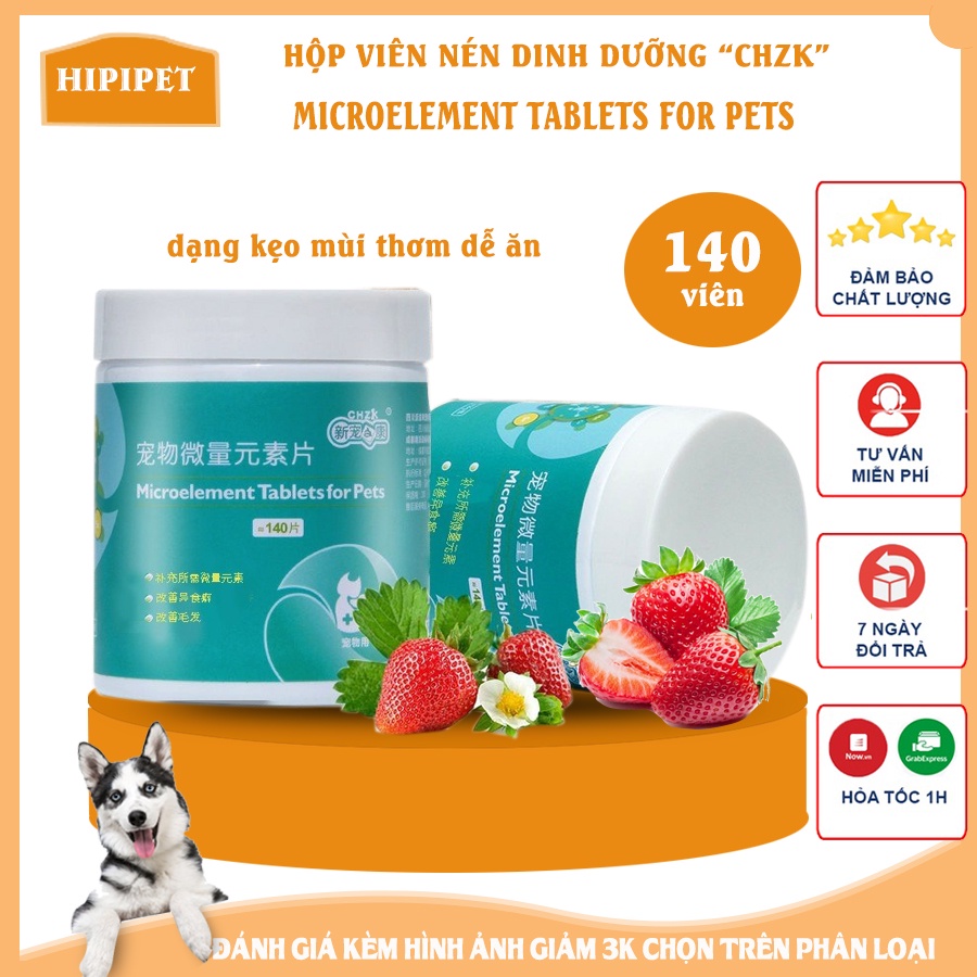 Vitamin cho chó mèo CHZK bổ xung nguyên tố vi lượng cần thiết cho thú cưng dạng hạt kẹo thơm dâu tây -CSP67