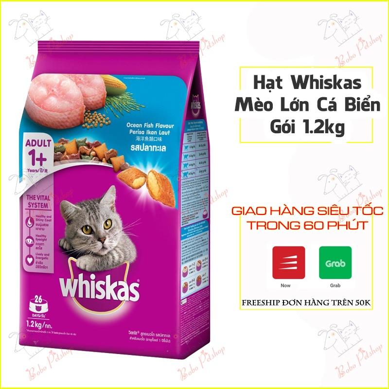 [RẺ NHẤT TOÀN QUỐC] Thức Ăn Cho Mèo Lớn Whiskas Dạng Hạt Mèo Whiskas Vị Cá Biển 1.2kg (1 túi) - Bobo Pet Shop Hà Nội
