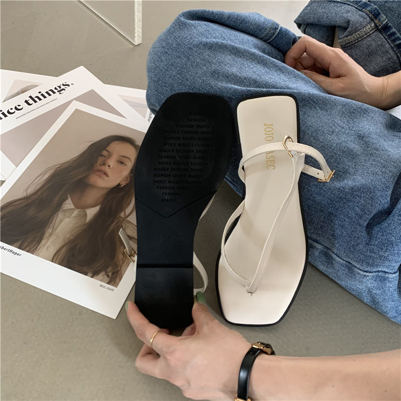 Giày Sandal Đế Bệt Mũi Vuông Thời Trang Nữ Sành Điệu 2021