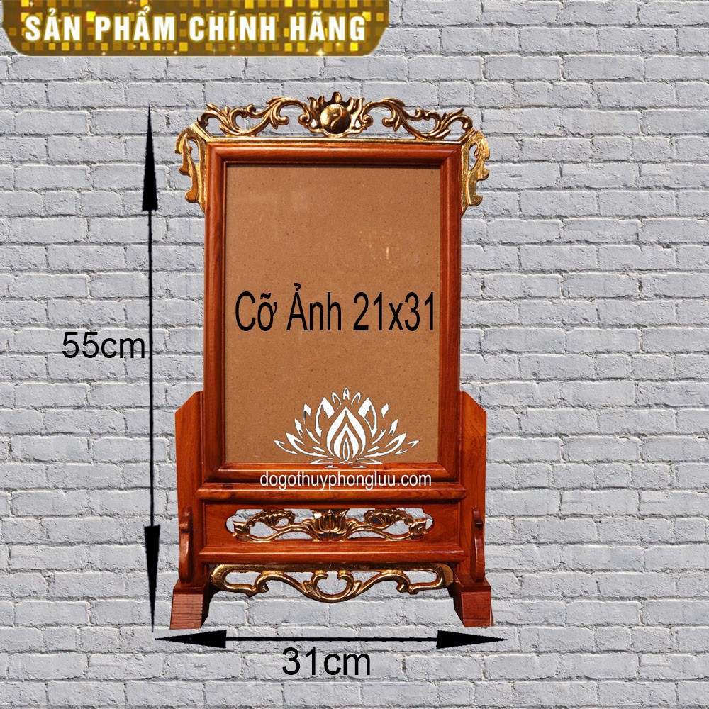 Khung hình thờ 21x31 đơn hoa lá tây rát vàng gỗ hương giá rẻ