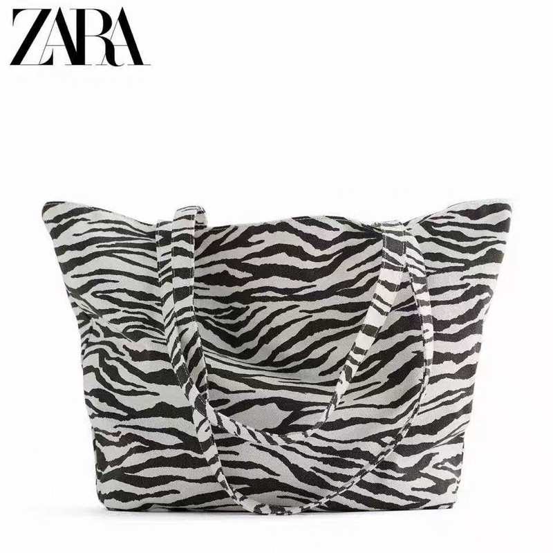 Túi vải canvas Zara ngựa vằn siêu to