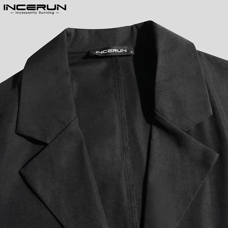 Áo liền quần INCERUN tay dài cổ bẻ may ghép lưới xuyên thấu dành cho nam giới