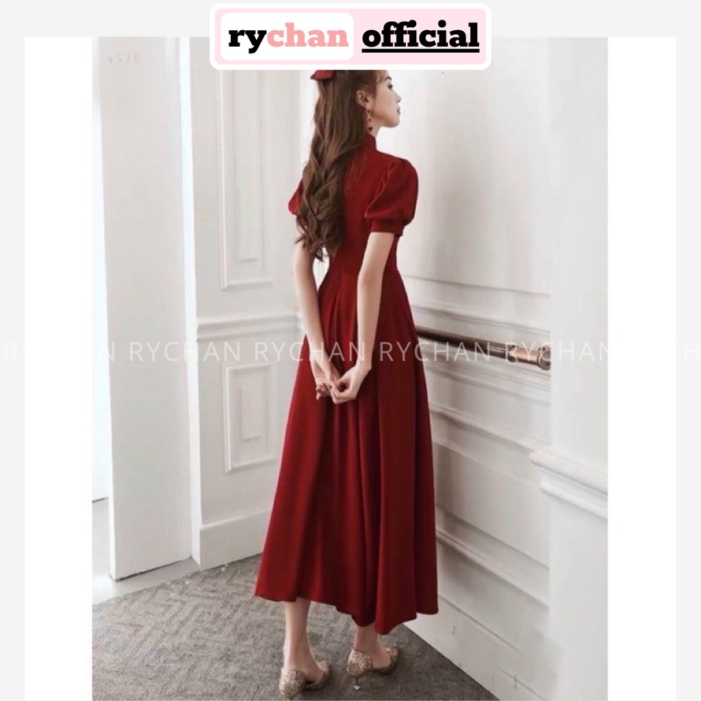 Đầm Midi Đỏ Cổ Tàu Trung Hoa Dáng Dài Siêu Đẹp, Đầm Chụp Hình Ngoại Cảnh - DX555