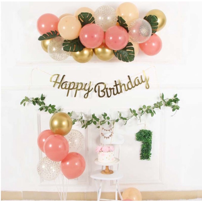 Set bong bóng trang trí sinh nhật có lá phong cách Hàn Quốc