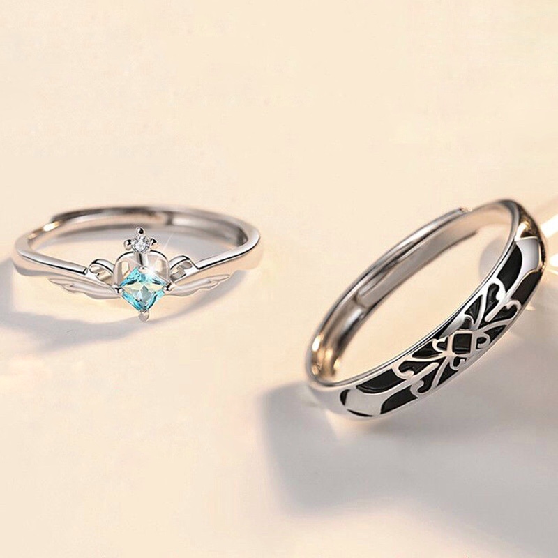 Nhẫn nam nữ tròn Unisex Asta Accesories màu bạc Thời trang chất liệu Titan đẹp đơn giản - Nhẫn Đôi King &amp; Queen