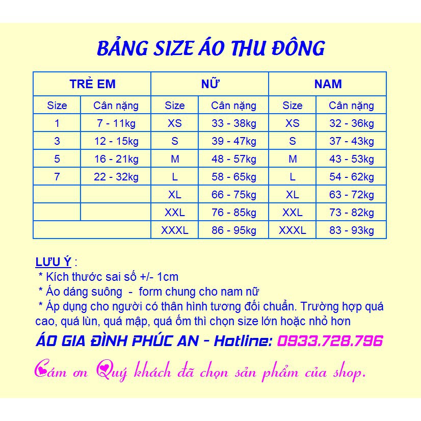 Áo Nỉ Bông Thu Đông Gia Đình Giá Rẻ