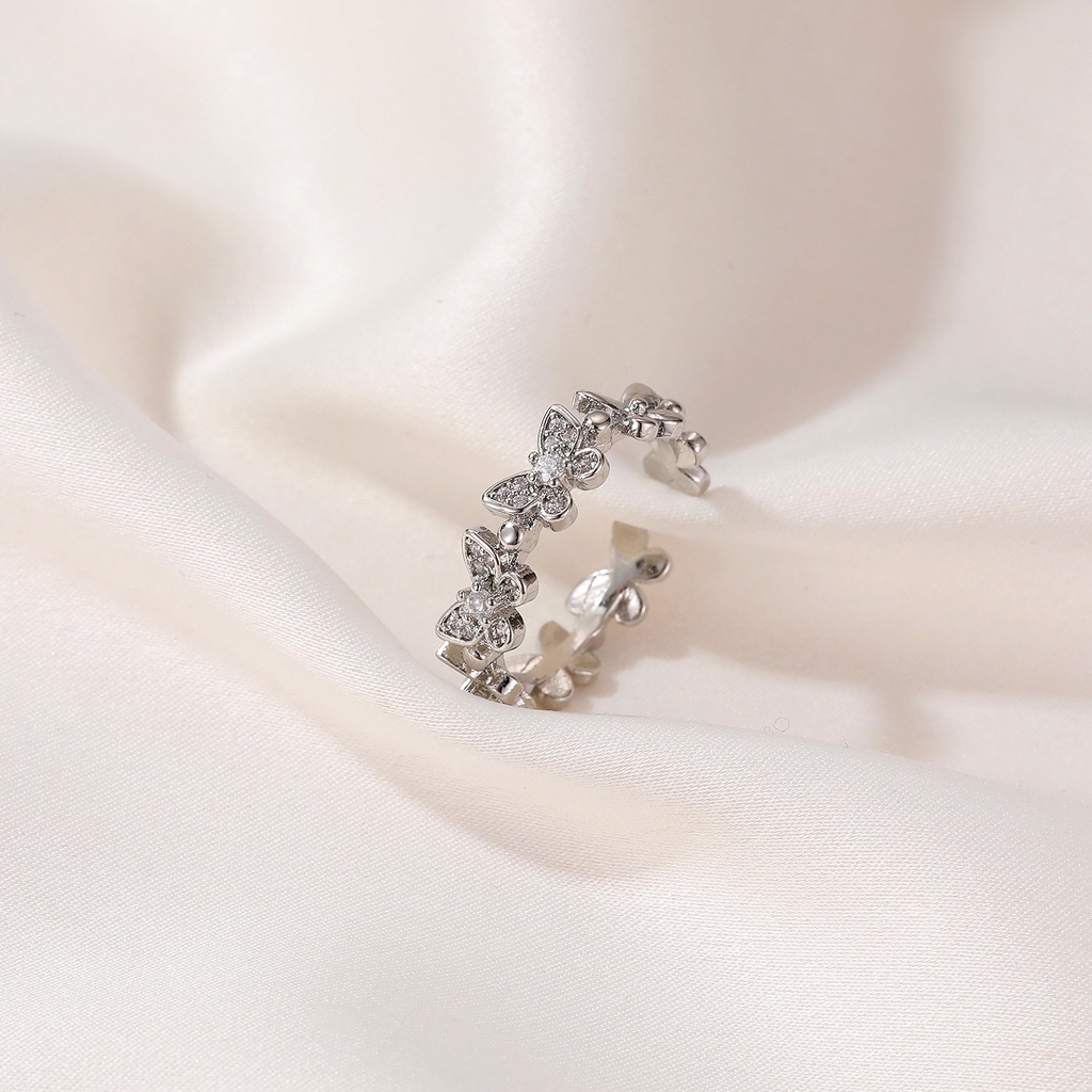 Nhẫn dạng mở chỉnh được đính đá zircon & kim cương phiên bản Hàn Quốc đơn giản cho nữ
