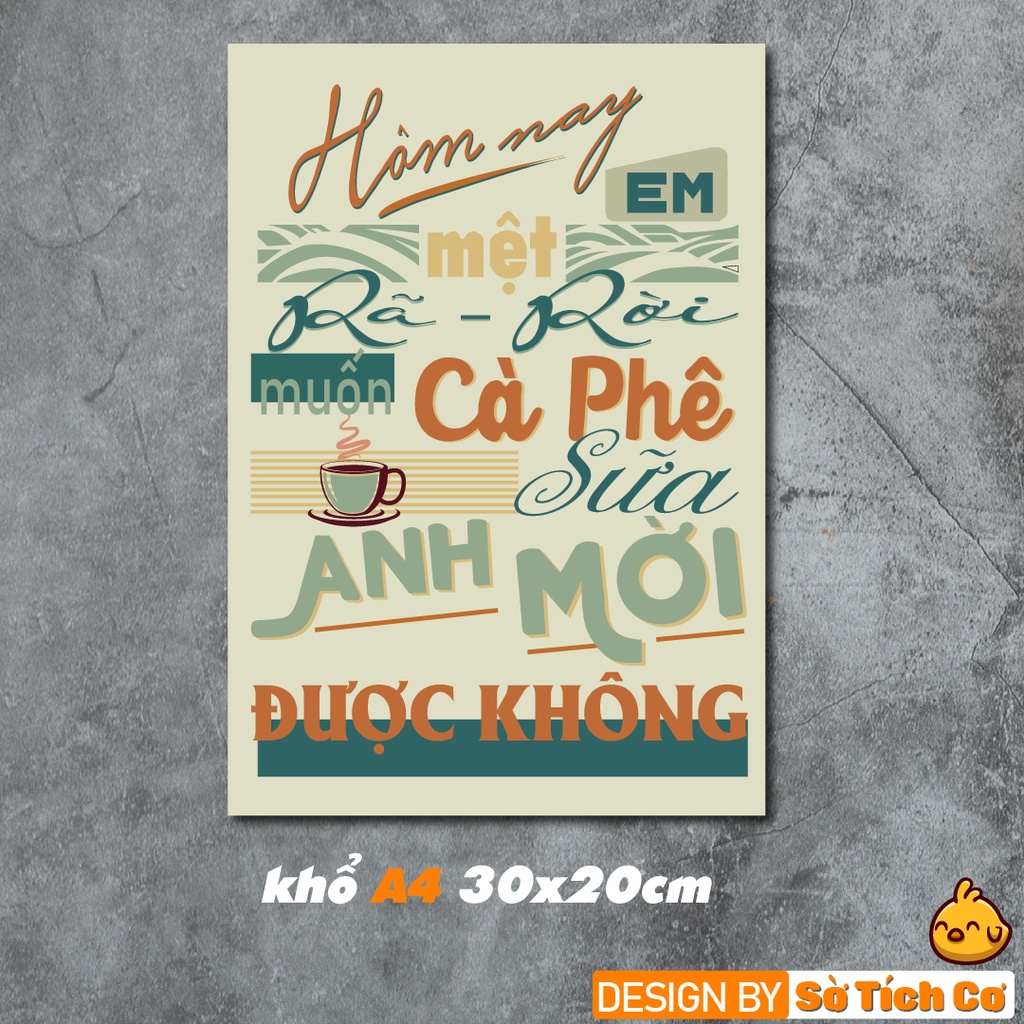 Poster dán tường decal khổ A4 trang trí quán cà phê, trà sữa,... hình Retro Milk MSP:PQT