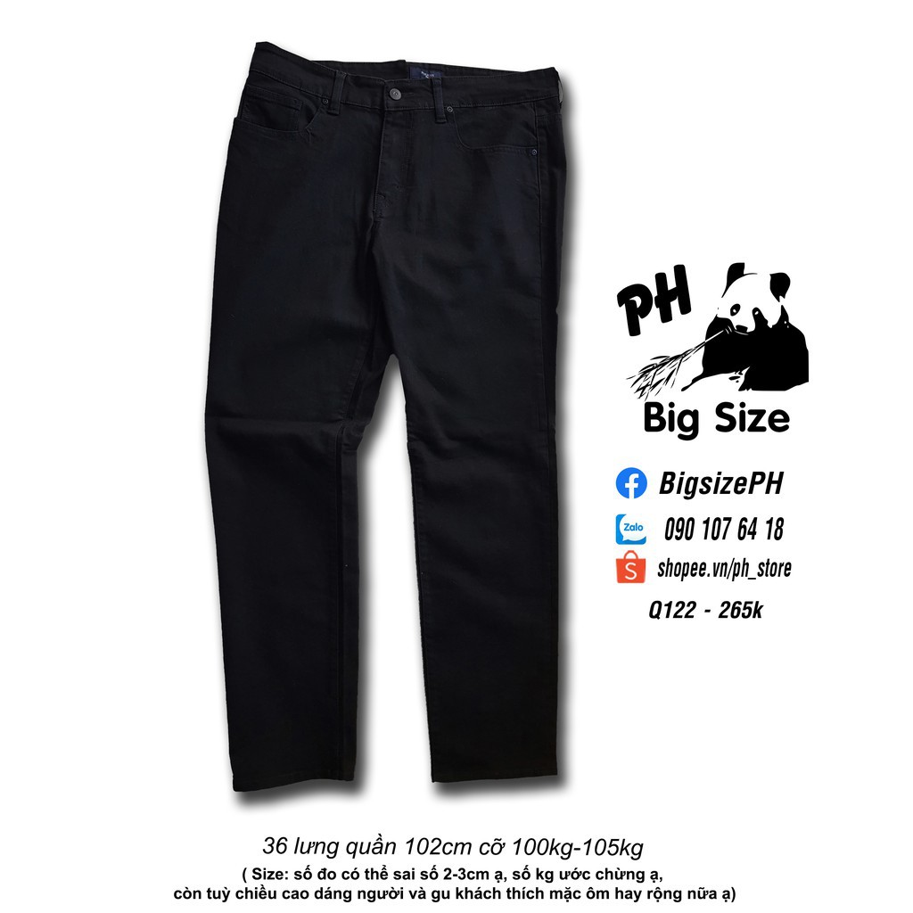 [Nowship/Grab] - [#Bigsize 100kg-105kg]- Quần Jean Thun dài ĐEN trơn ỐNG SUÔNG size bự đẹp- Q122 ་