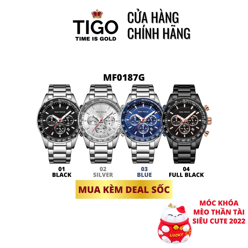 Đồng hồ nam MINI FOCUS MF0187G.01 dây thép viền thép không gỉ màu bạc mặt đen 3 kim hàng chính hãng cao cấp Nhật Bản | BigBuy360 - bigbuy360.vn