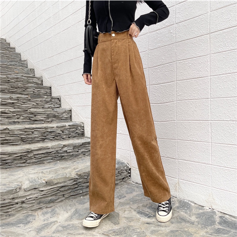 Quần ống rộng Lưng Cao Vải Nhung Thời Trang Thu Đông Mới Cho Nữ