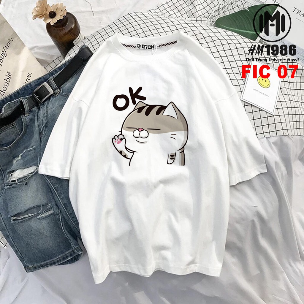 Áo phông oversize fom rộng local brand unisex nam nữ cotton 250gsm thun dày dặn cao cấp , Áo Phông Hoạt Hình Mèo Ami