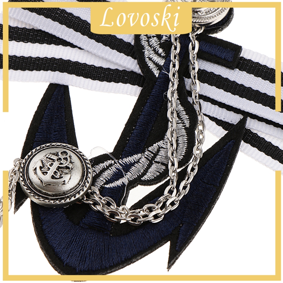 [Lovoski] Trâm Cài Áo Vải Sọc Hình Mỏ Neo Đính Đá Phối Dây Xích Tua Rua