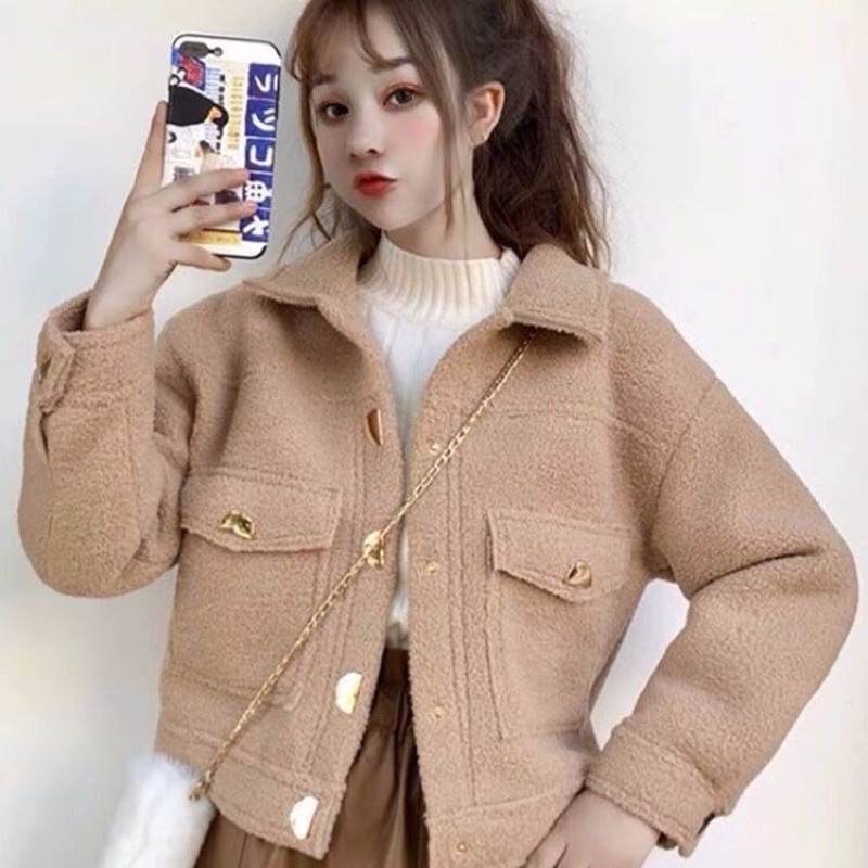 Áo khoác nữ lông cừu dáng ngắn