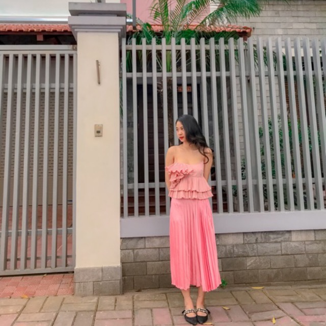 Chân váy Zara màu Hồng ( Pleated Skirt )