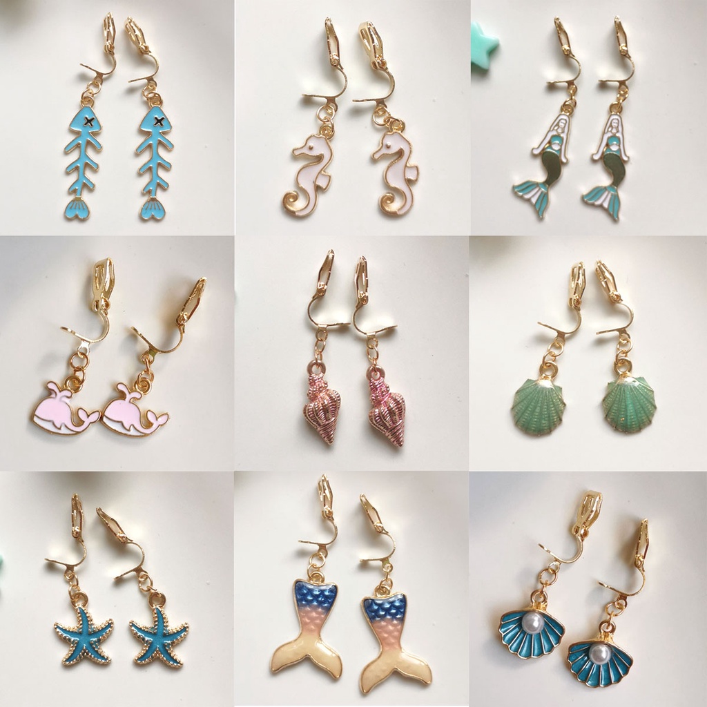 Khuyên Tai Dạng Kẹp Không Xỏ Họa Tiết Sao Biển Hoạt Hình Màu Vàng Đồng Phong Cách Đại Dương Phong Cách Hàn Quốc Dành Cho Bé Gái