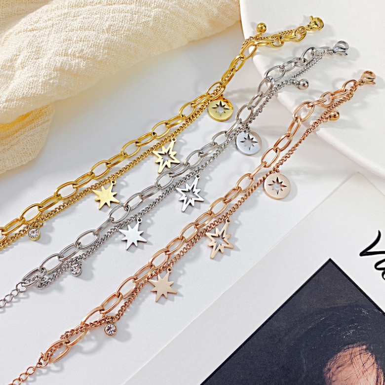 Lắc Tay 2 Tầng Dây Xích Ngôi Sao Tám Cánh Titan Ko Đen TT 4163