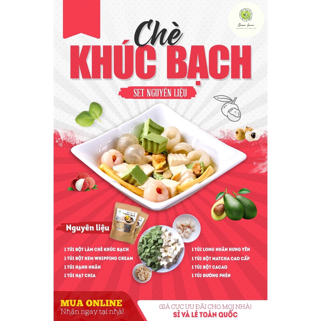 [Now Ship] Set Chè Khúc Bạch Tự Nấu 15 - 20 Chén - Nguyên Liệu Làm Bánh, Nấu Chè Tặng Kèm Công Thức - GREEN FARM | BigBuy360 - bigbuy360.vn