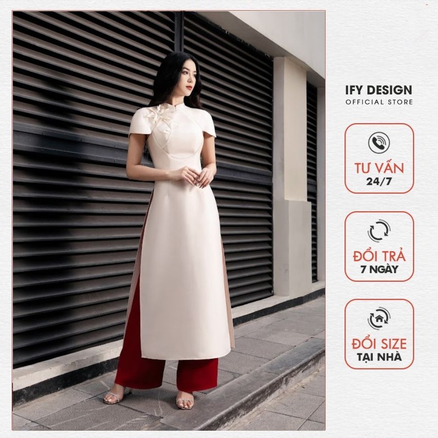 Quần áo dài nữ lụa cao cấp 3 màu đen, đỏ, trắng IFY Design FAD01Q