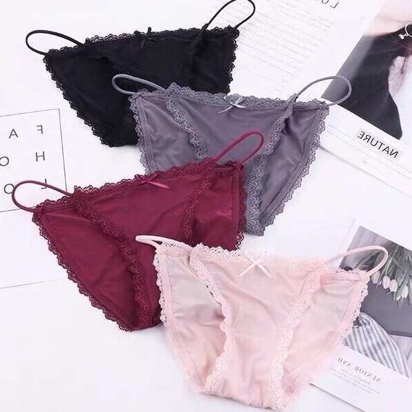 Sét 5 Quần lót nữ hai mảnh QL59 ❤ Quần Chíp thun lạnh 2 dây mảnh viền ren co dãn nhiều mát mịn cao cấp
