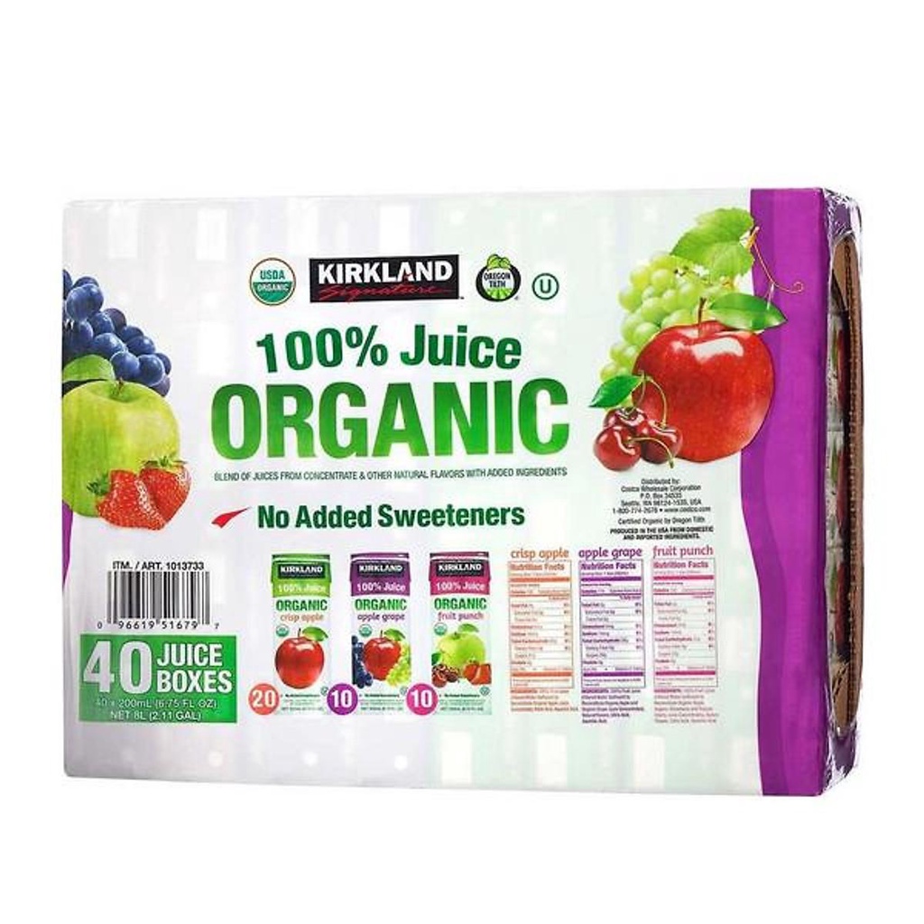 Nước ép trái cây hữu cơ Kirkland 200ml  - USDA