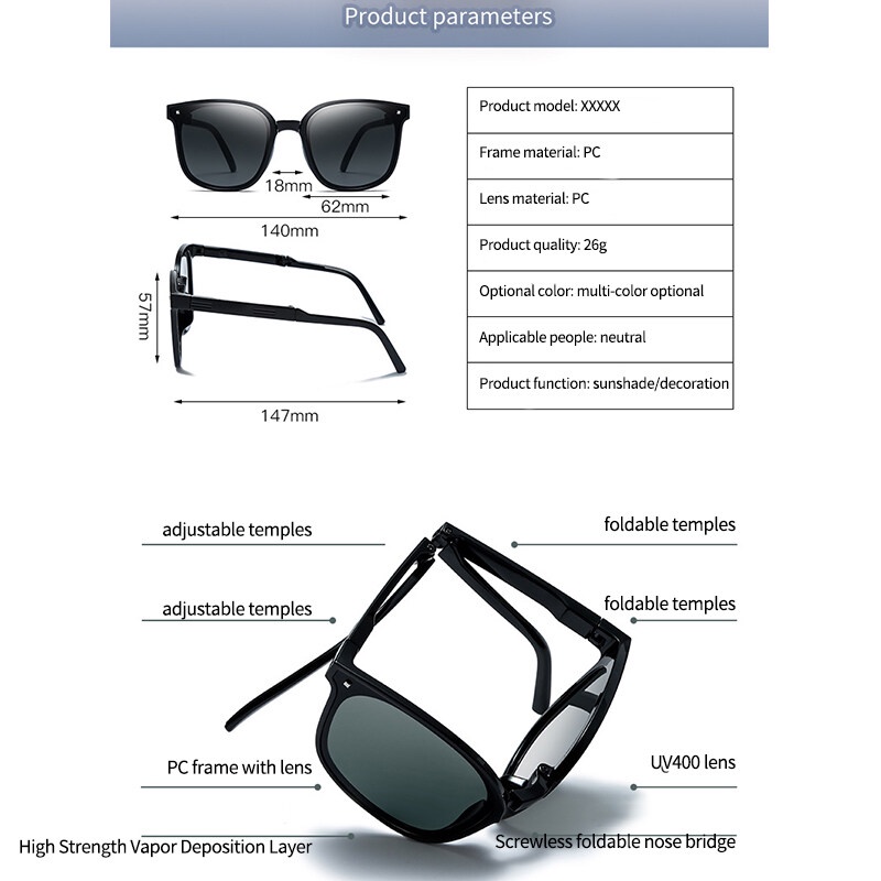 Kính Mát PTQ Chống Tia UV Thời Trang 2022 Có Thể Gập Lại Kèm Hộp Đựng Ốp
