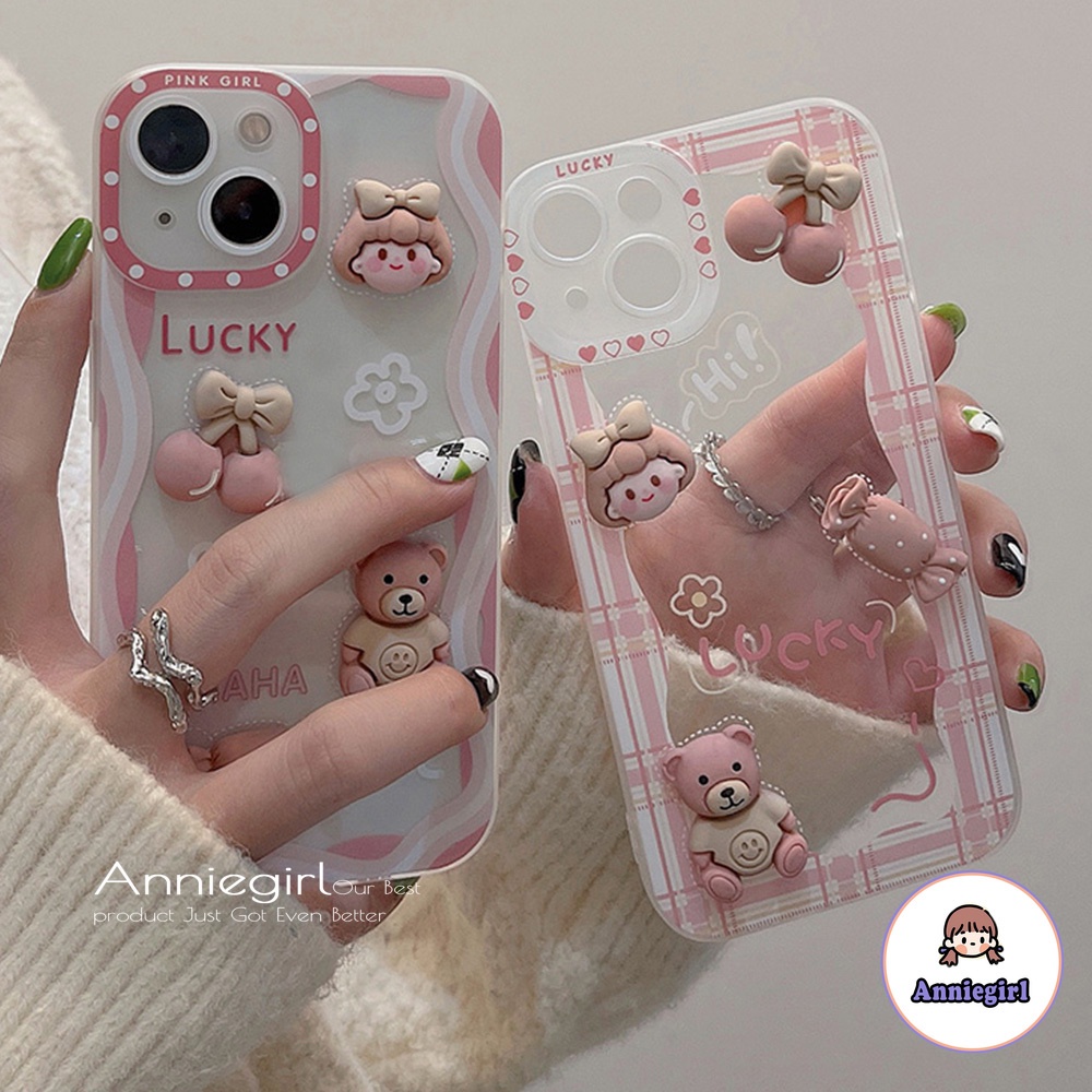 Ốp điện thoại TPU mềm họa tiết cô gái và gấu 3D chống bụi cho IPhone 12 11 Pro Max X XS XR 8 7 Plus