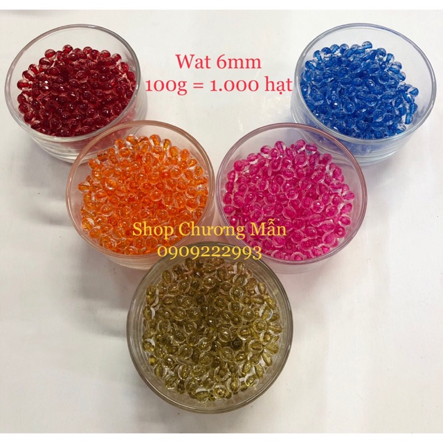 100G Chuỗi Hạt Pha Lê Nhựa 6mm (có nhân màu) Giá Sỉ