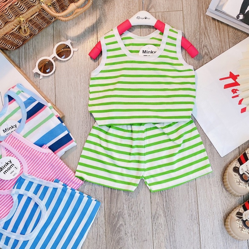 Bộ cotton 3 lỗ kẻ bé trai, bé gái chất cotton lạnh có giãn 4 chiều