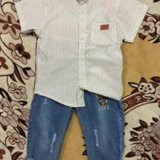 Áo sơ mi quần jean bé trai( cả set)