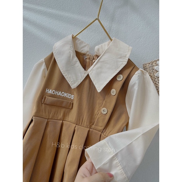 Váy Bé Gái Dài Tay Cổ Đức Thiết Kế Dập Ly Tiểu Thư Size 10-20kg