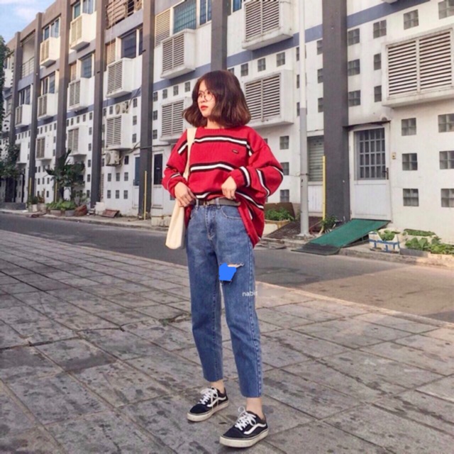 quần baggy bò rách ngang 9cm