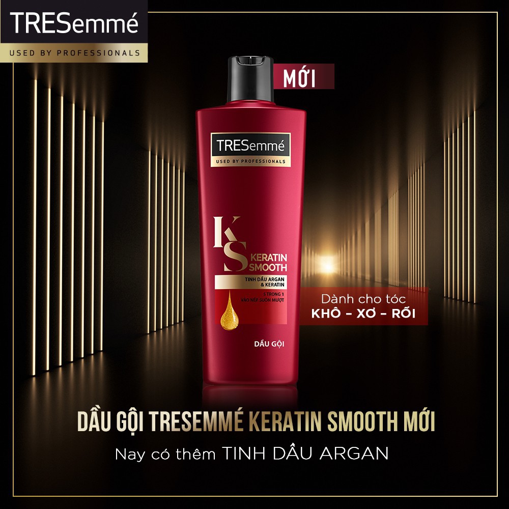 Dầu gội TRESemmé Keratin Smooth Tinh dầu Argan và Keratin vào nếp suôn mượt 340g