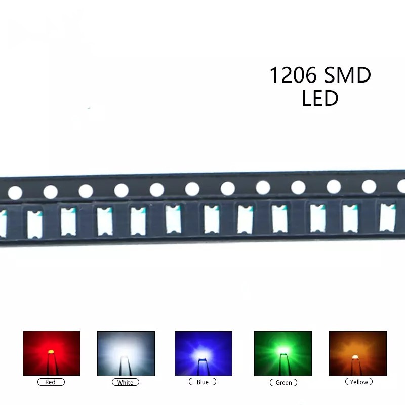Bộ 100 chip đèn led diode 1206 smd đỏ vàng xanh dương xanh lá trắng 1206