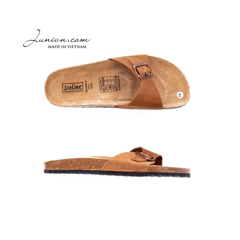 [DA BÒ THẬT] D08 - Dép da bò nam/nữ quai ngang Birken Bioline Unisex (Đế trấu) - Juni Store