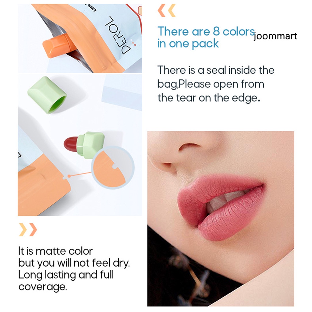 【JM】8Pcs DEROL Lip Makeup Mini Portable Long-lasting Little Capsule Lipstick for Daily Life