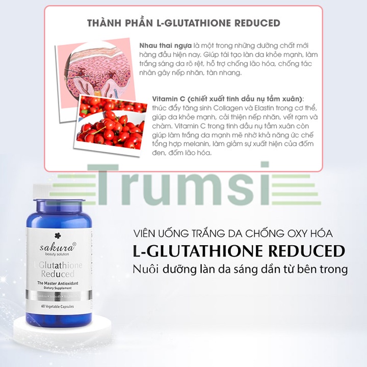 Viên Uống Trắng Da Giảm Nám Bổ Sung Collagen Giúp Đẹp Da Và Ngăn Ngừa Lão Hoá Sakura L- Glutathione Reduced Chính Hãng