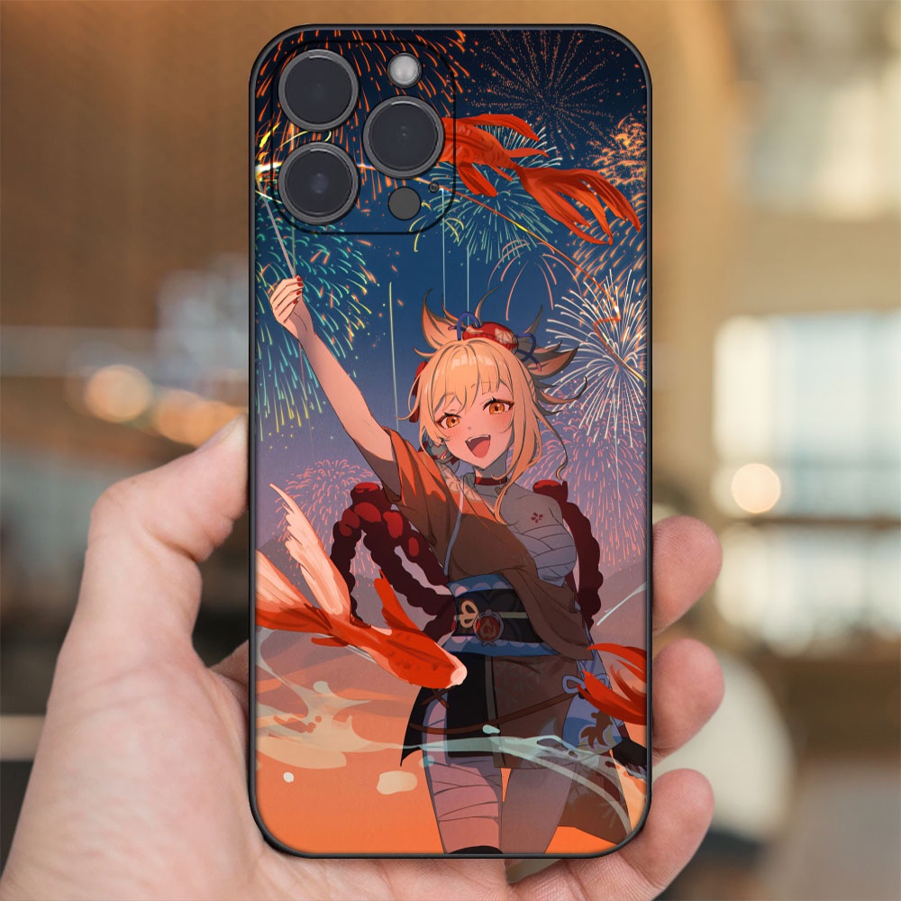 Ốp lưng iPhone 14 Pro Max dẻo đen cạnh vuông in hình Yoimiya Genshin Impact