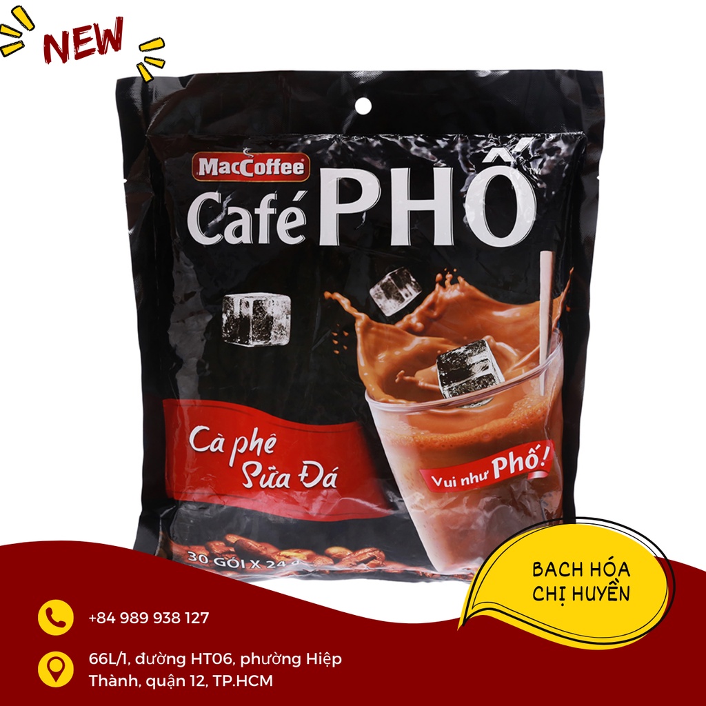 Cà phê sữa đá MacCoffee Café Phố Café Phố 720g (30 gói x 24g)