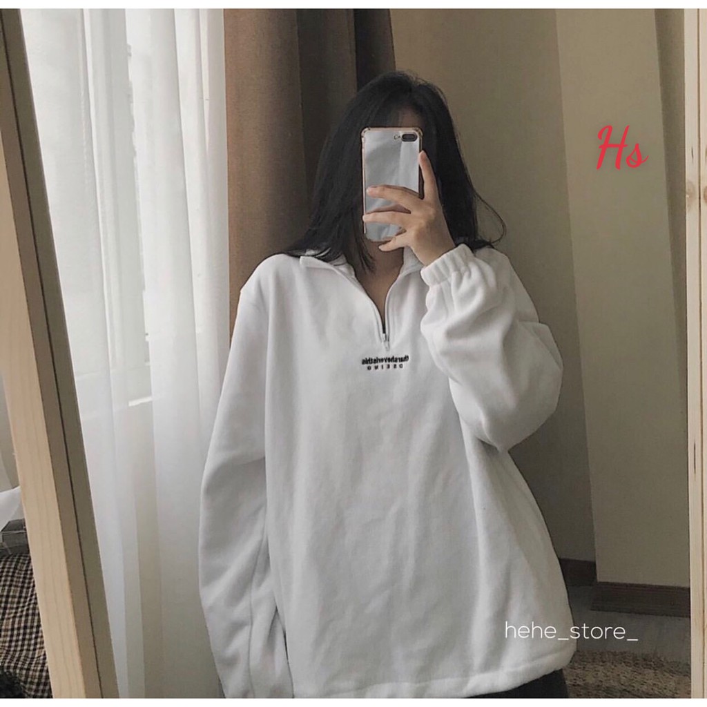 Áo Nỉ Sweater Lót Lông Áo Nỉ Thêu Chữ Thar Trắng Có Khóa Cổ Xưởng DCS Mã 593