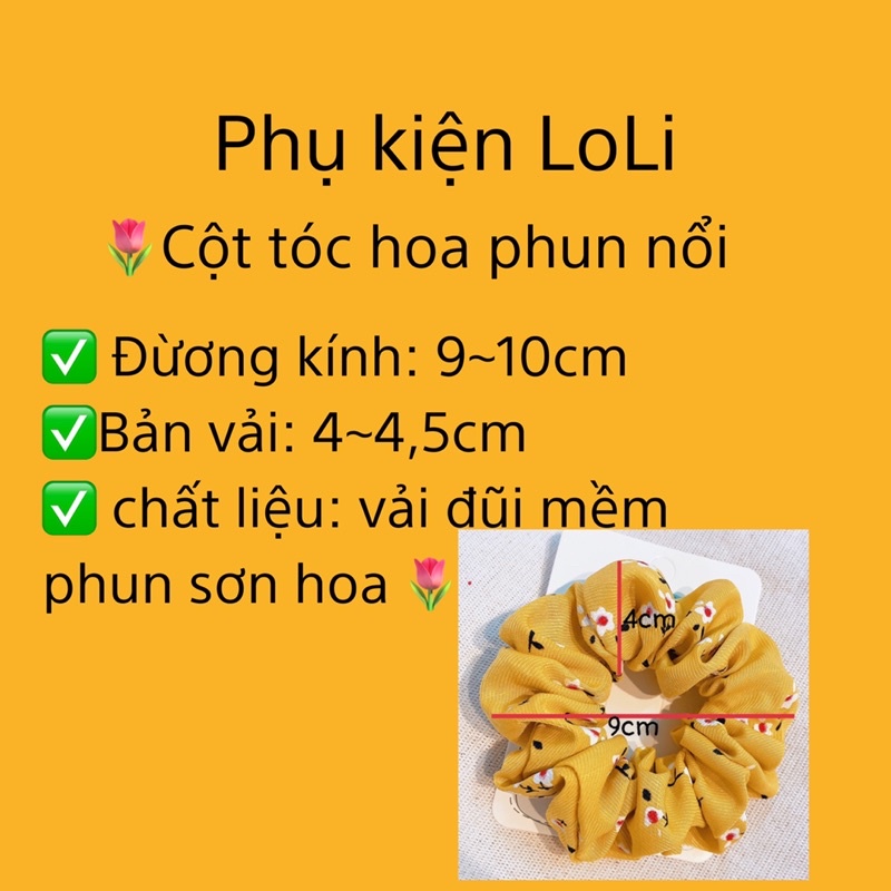 Scrunchies cột tóc hoa nhí dễ thương. Buộc tóc hoa nhí 4 màu phun nổi Loli