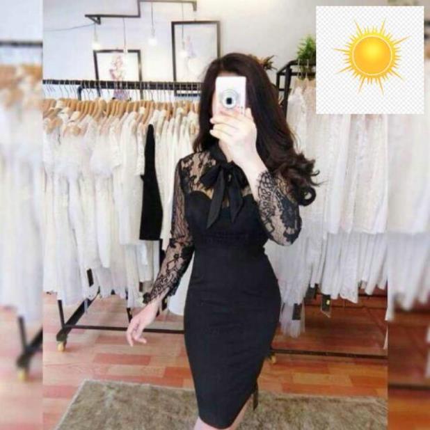 ✊👊 Đầm body tay dài ren thắt nơ ngay cổ ✊👊