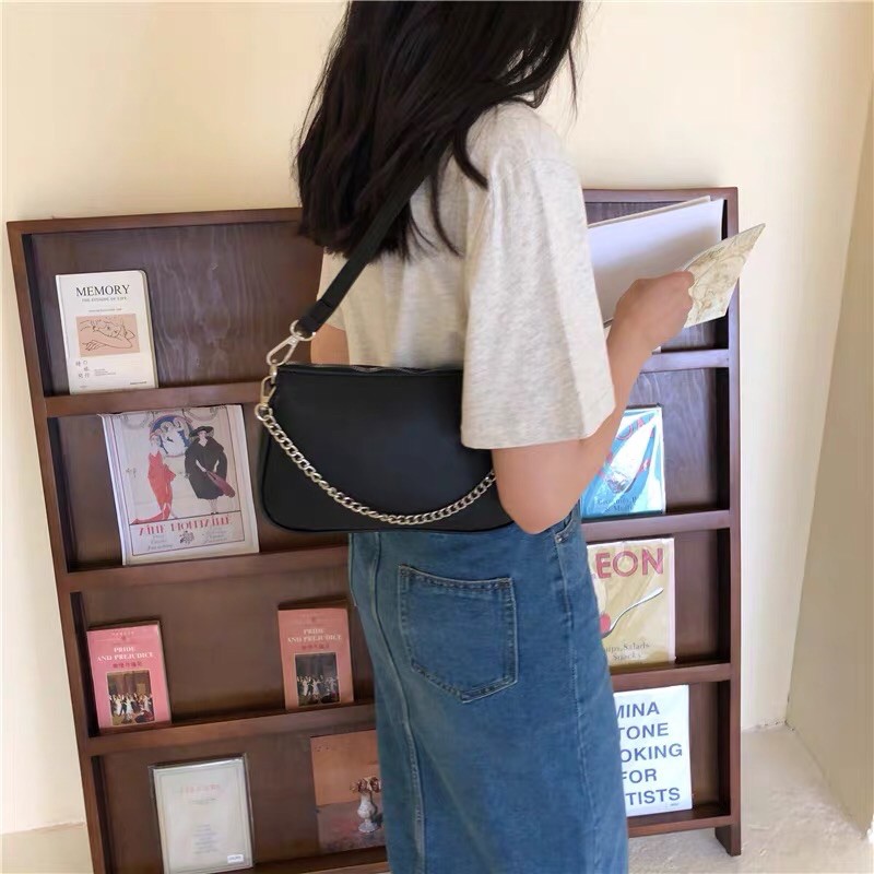 Túi kẹp nách, đeo chéo 5 chi tiết da PU + ví mini, 3 dây đeo thay đổi kiểu
