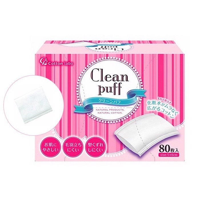 Bông tẩy trang đa năng cao cấp Clean Puff Nhật Bản hộp 80 miếng