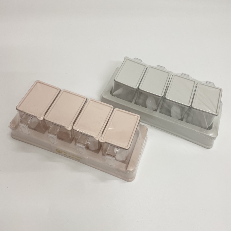 Bộ Hủ Đựng Gia Vị 4 Ngăn Nhựa Việt Nhật Màu Pastel Dễ Thương