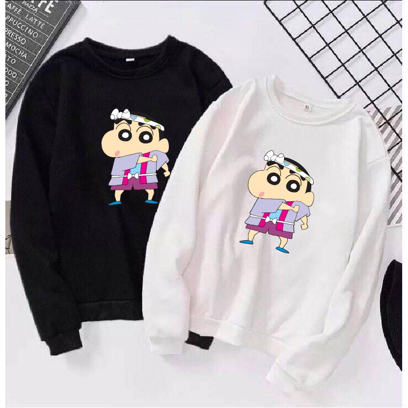 Áo nỉ Sweater hoạt hình shin form suông rông unisex cổ tròn, chất nỉ bông siêu ấm, cậu bé bút chì | BigBuy360 - bigbuy360.vn