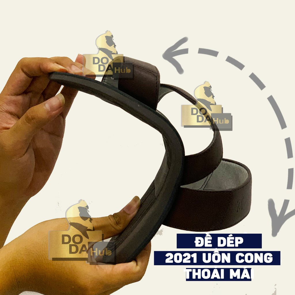 Dép nam quai ngang BH1 NĂM phiên bản Đế Cải tiến Da bò Đức Trí Dép da Nam] MÀU ĐEN MXK06