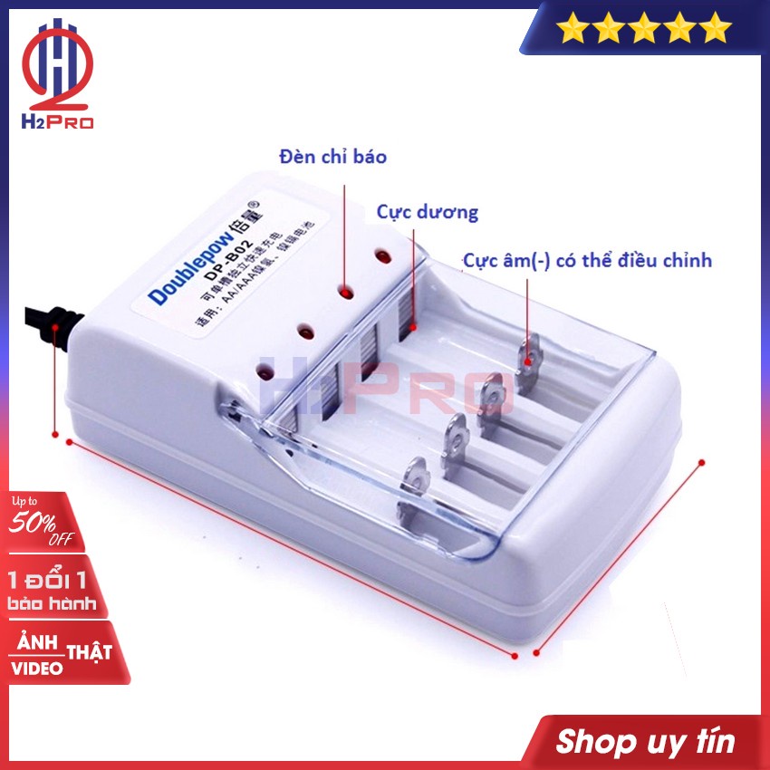 Máy sạc pin tiểu AA-pin đũa AAA H2pro DP-B02 đa năng-sạc 4 pin cùng lúc-có đèn báo, máy sạc pin AA-AAA hàng hãng giá rẻ