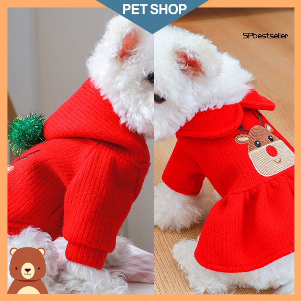 Áo hoodie in họa tiết hoạt hình tuần lộc giữ ấm mùa đông cho cún cưng