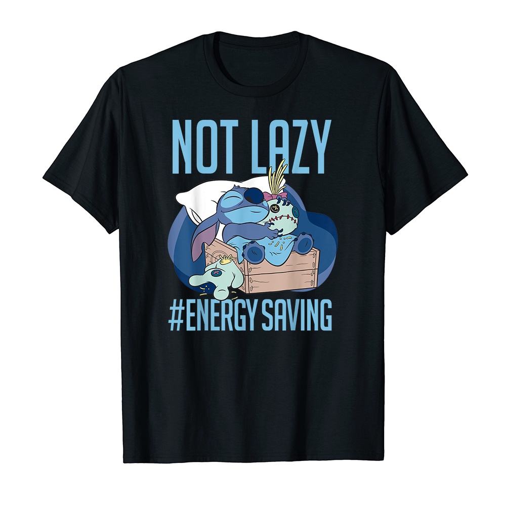 Áo thun cotton unisex HTFashion in hình Disney Lilo amp Stitch Not Lazy Energy Saving-9313